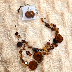 Amber Beaded Necklace with Earring